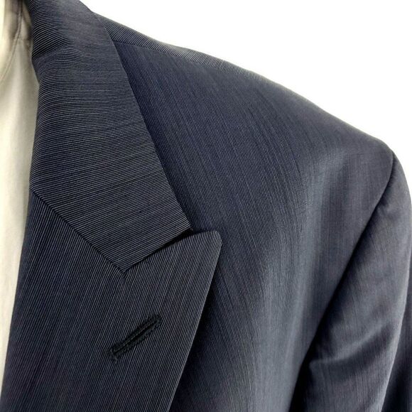Tommy Hilfiger Wool Lycra 2 Button Suit Jacket 44R Blue Striped Peak Lapel Extra - Picture 2 of 11